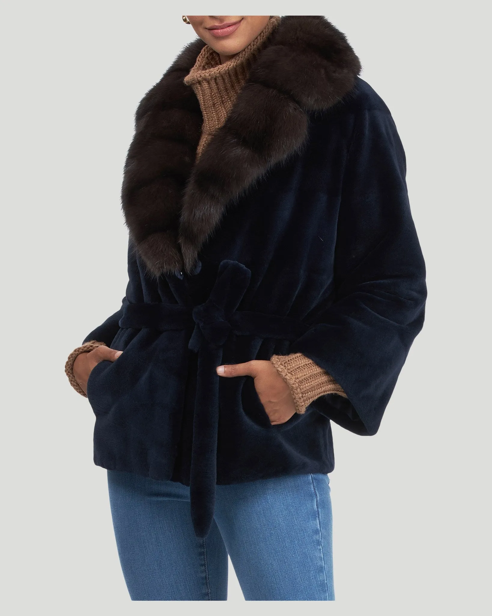 Sheared Mink Jacket with Sable Collar and Belt