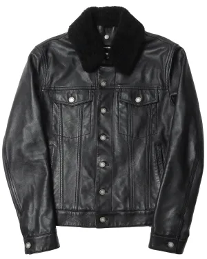 Shearling Collar Leather Jacket