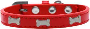 Silver Bone Widget Dog Collar Red Size 18