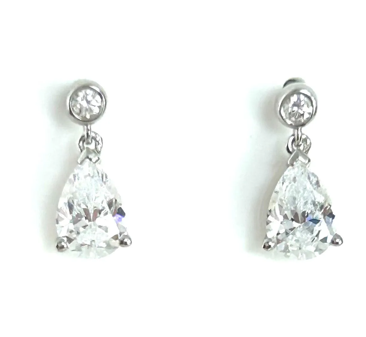 Silver Sparkling Pear Drop Earrings