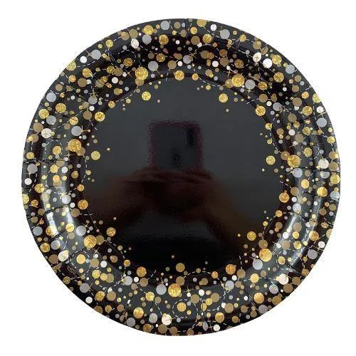 Sparkling Black & Gold Dinner Plates