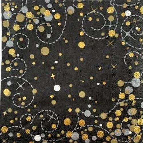 Sparkling Black & Gold Lunch Serviettes