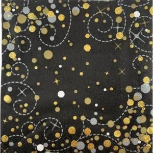 Sparkling Black & Gold Lunch Serviettes