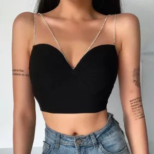 Sparkling Diamond Strapless Summer Fashion Sexy Temperament Crop Knitted Top