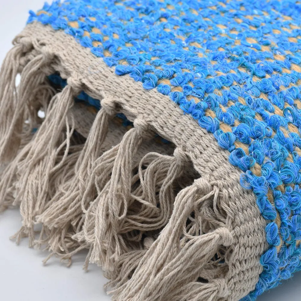 Tapis artisanal en sisal et coton 160x95 - Turquoise