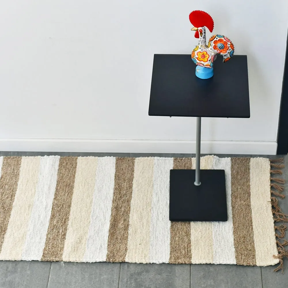 Tapis Artisanal rayé - Blanc. beige. marron