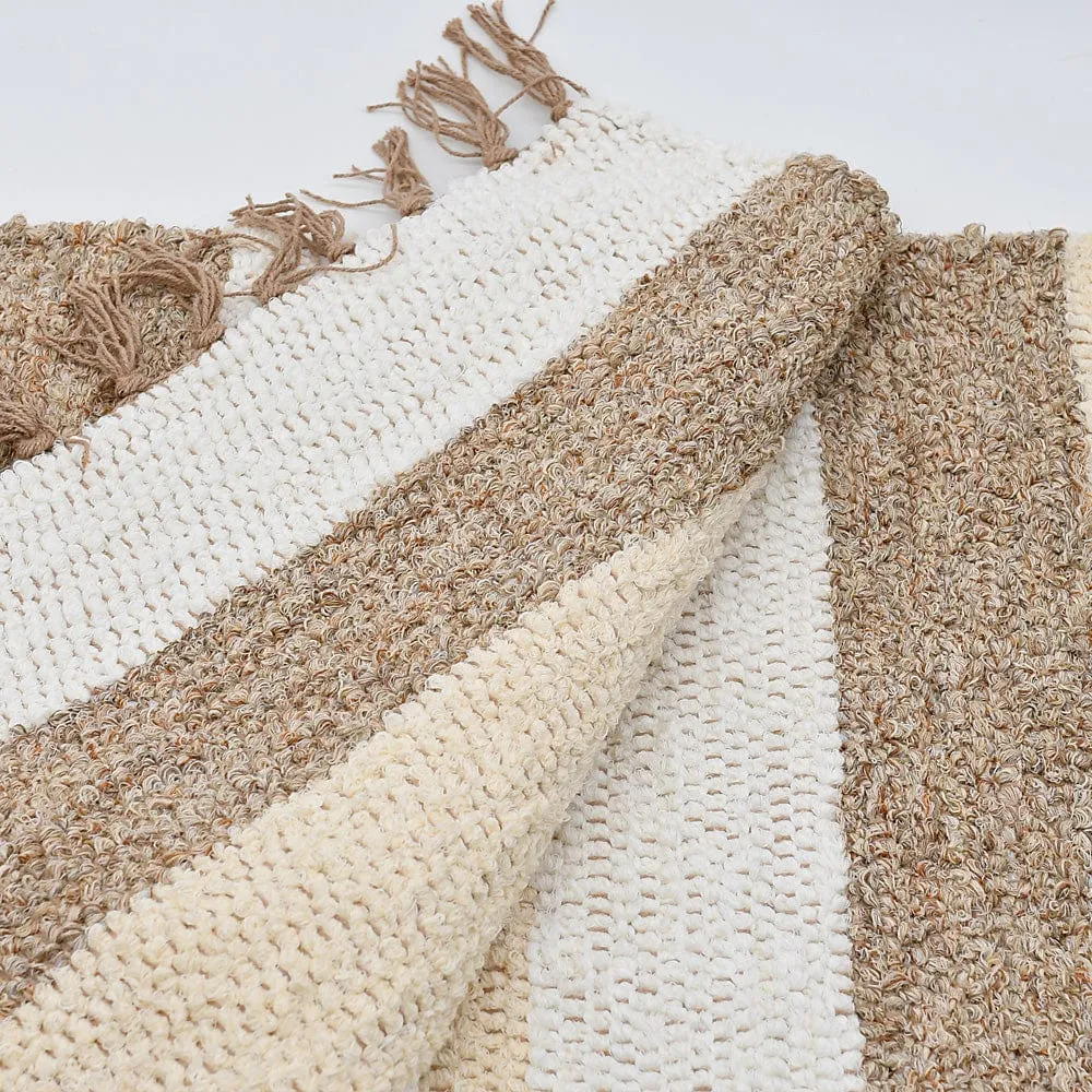 Tapis Artisanal rayé - Blanc. beige. marron