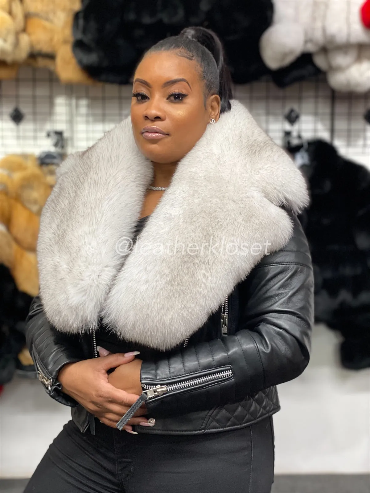 Women's Jay Biker Full Fox Fur [Natural White Fur]