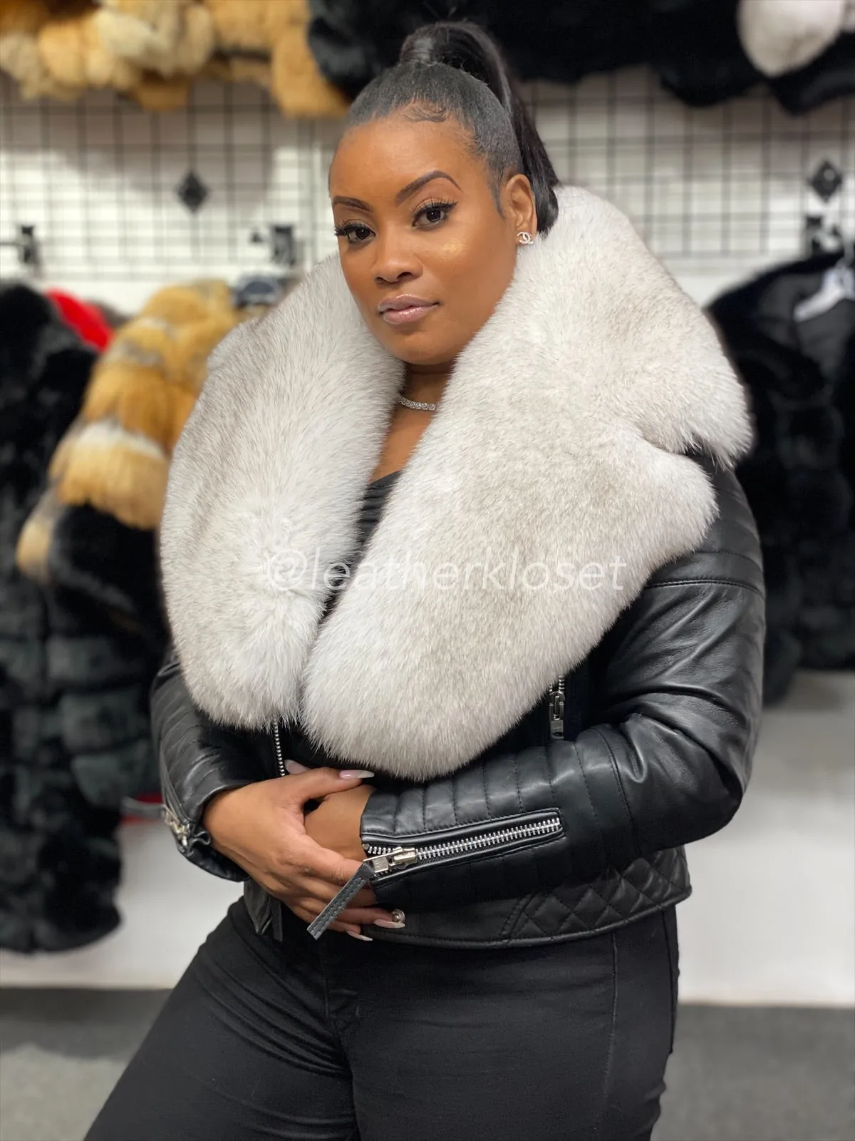 Women's Jay Biker Full Fox Fur [Natural White Fur]