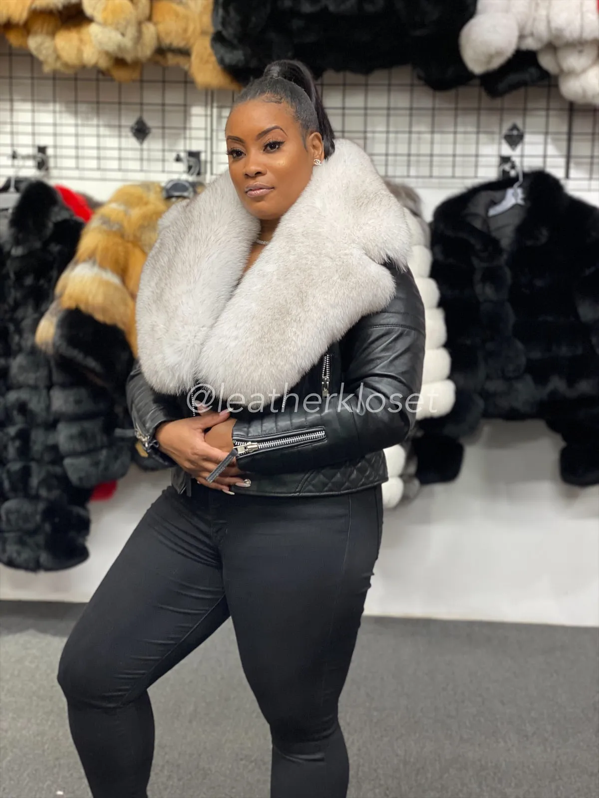 Women's Jay Biker Full Fox Fur [Natural White Fur]