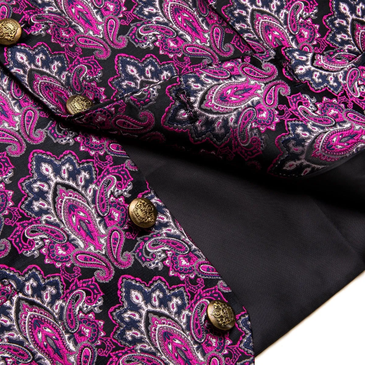 YourTies Purple Paisley Men's Vest Necktie Handkerchief Cufflinks Set