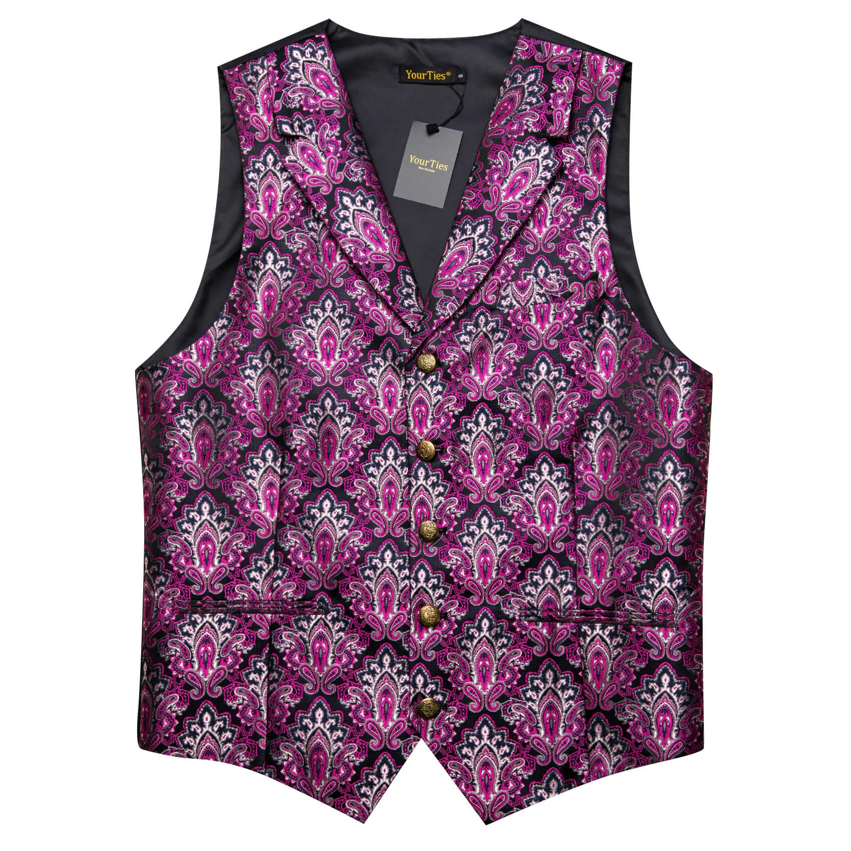 YourTies Purple Paisley Men's Vest Necktie Handkerchief Cufflinks Set