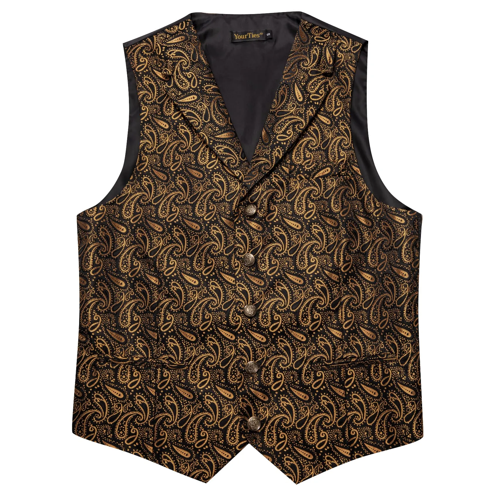 YourTies Wedding Vest Black Gold Paisley Men's Waistcoat Necktie Set