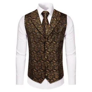 YourTies Wedding Vest Black Gold Paisley Men's Waistcoat Necktie Set