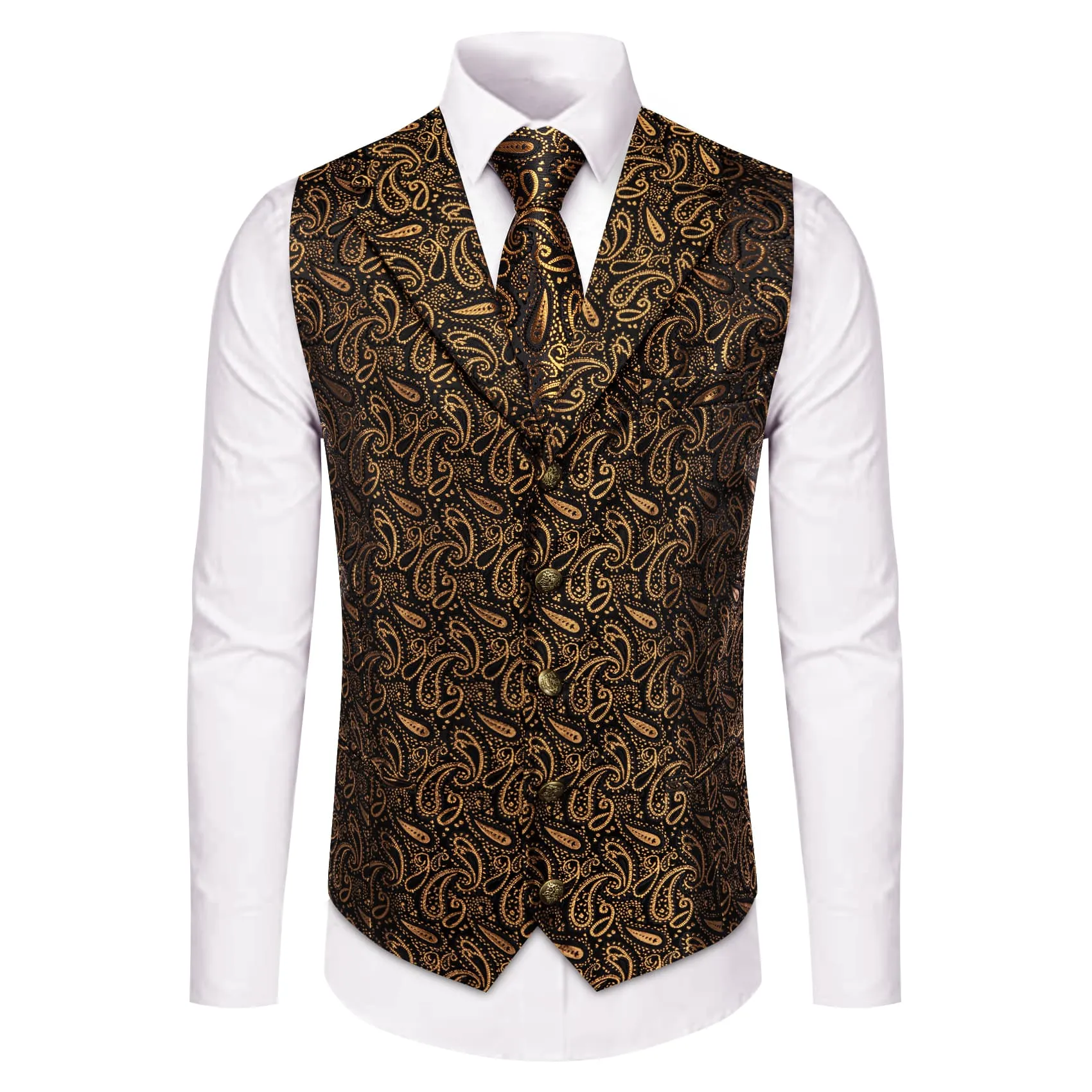 YourTies Wedding Vest Black Gold Paisley Men's Waistcoat Necktie Set